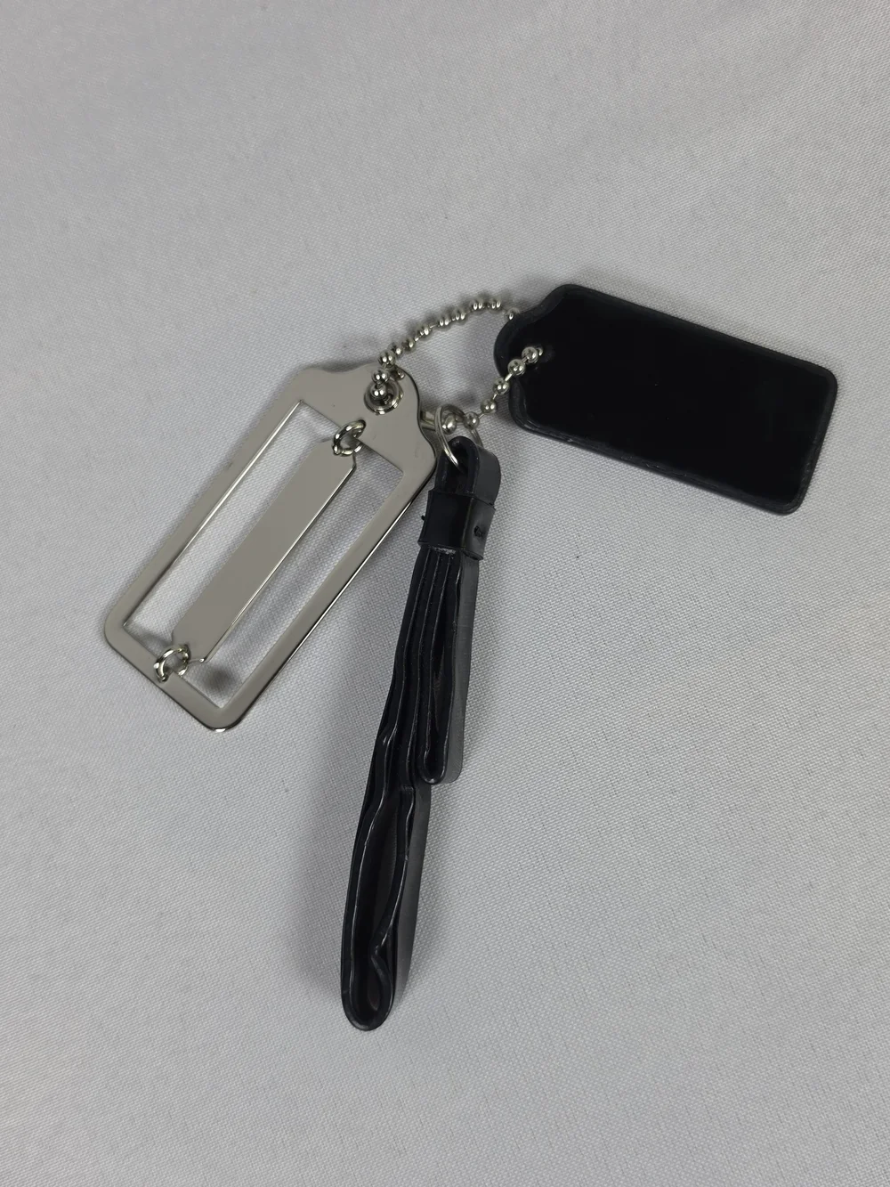 Coach Replacement Hangtag Bag Charm Set Black Leather Silver Metal Cutout
